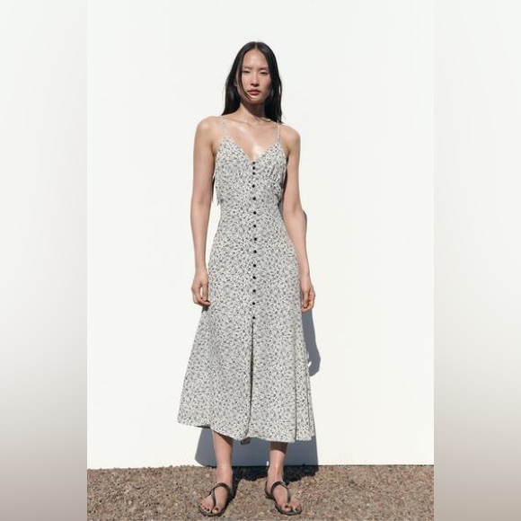 Women’s Zara floral pattern summer cocktail dress with straps size small black - Picture 2 of 5
